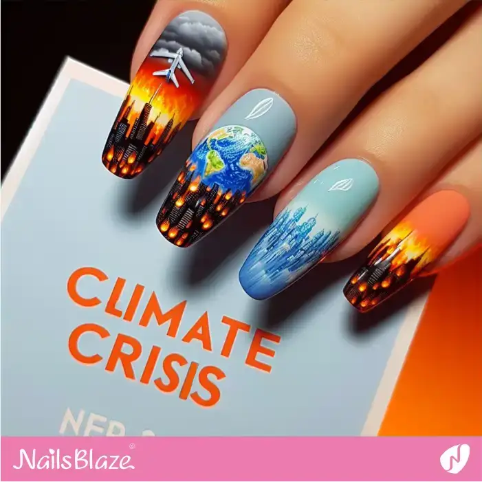 Global Warming Danger Nail Design | Climate Crisis Nails - NB3015